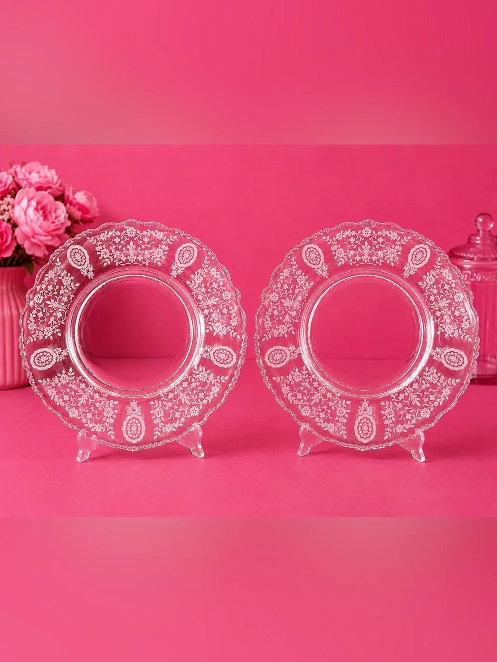 Vintage Tiffin June Night Pattern. Plates. Clear